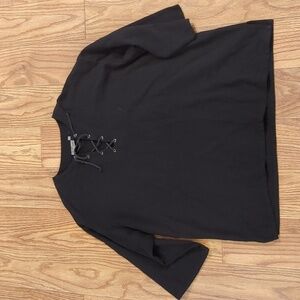 Boxy oversized black 3/4 sleeve 100% cotton boho blouse Mix Studio women's XL